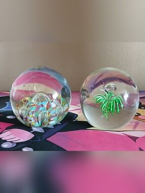 Handmade Art Glass Paperweights - Colorful Floral Interiors Multicolor Sphere 3"